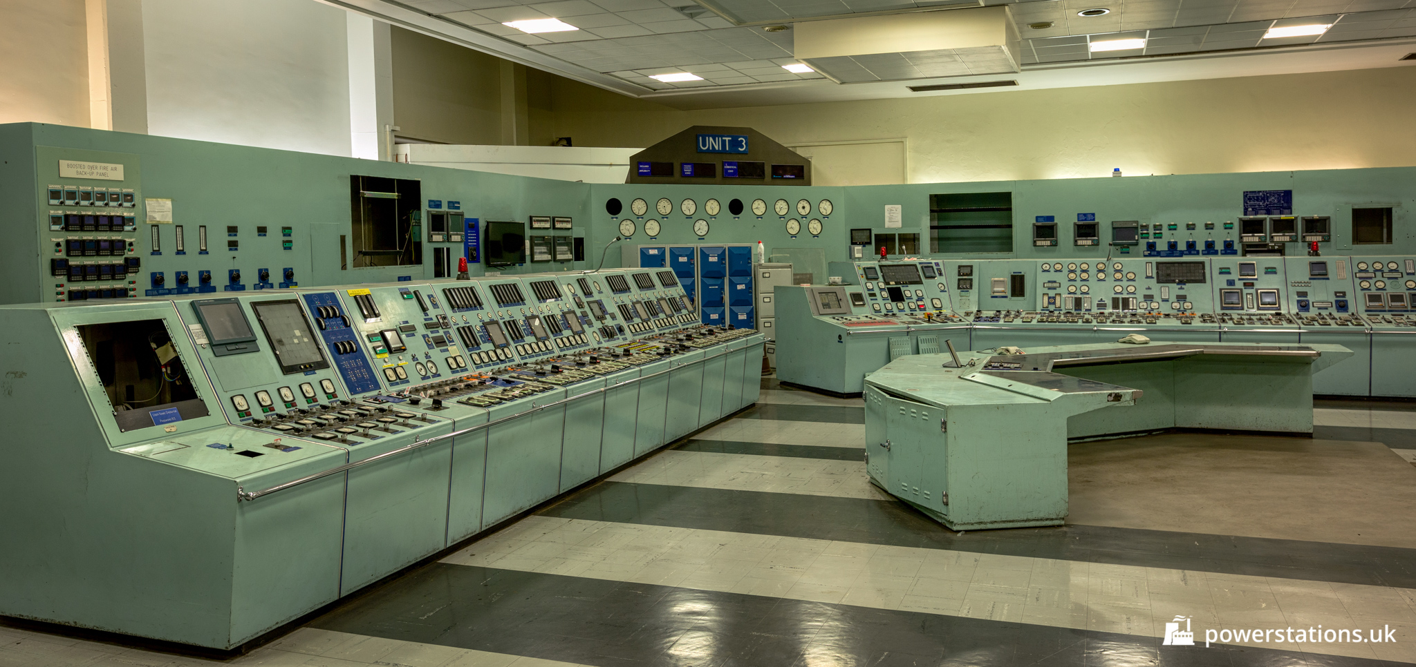 A wide view of an industrial generation control room